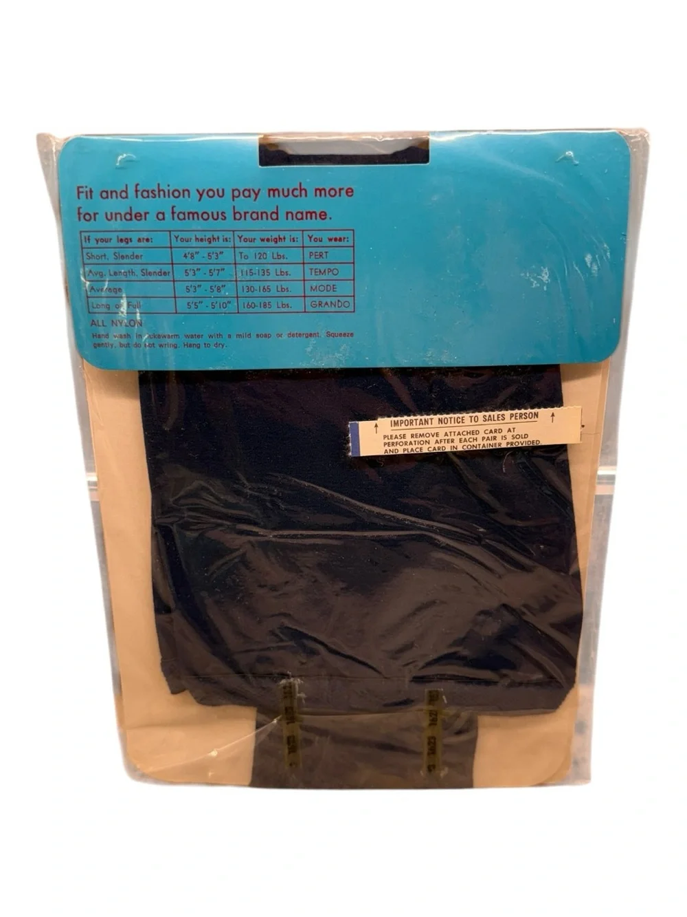 Vintage Sheermode Knit-In Bikini All Nylon Pantyhose Navy Blue Tempo 115-135lbs